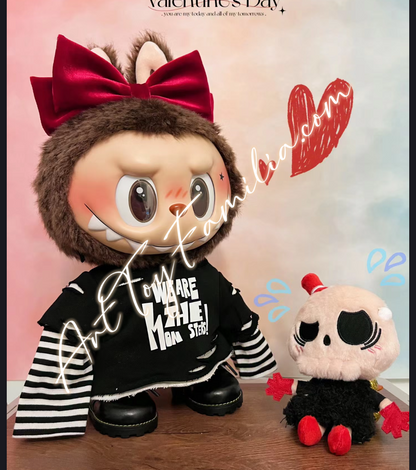 popmart the monsters labubu catch me if you like me series vinyl doll gift box Confirmed black and white   确认黑白条纹款